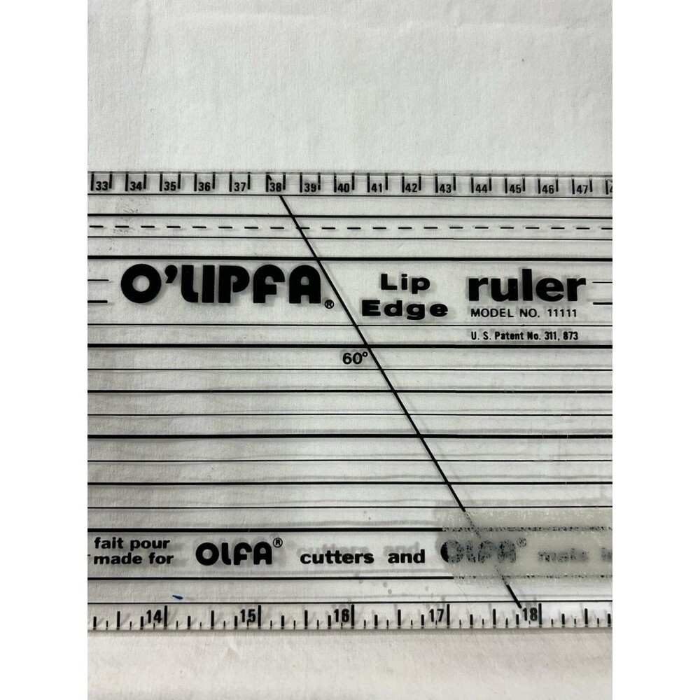 O'Lipfa Lip Edge Quilting Ruler #11111 24" x 5" Acrylic Quilt Cutting Tool